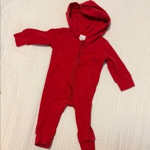 Red Hooded Baby One-Piece Bodysuit with Front Zip
